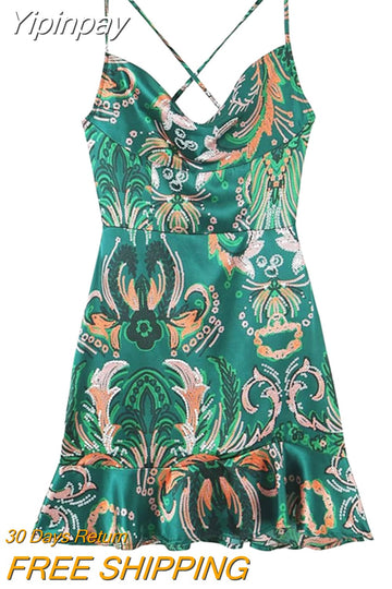 Yipinpay 2023 Fashion Print Women's Dress Summer Female Slip Casual Mini Dresses Female Loose A-Line Short Dress Ladies Dresses